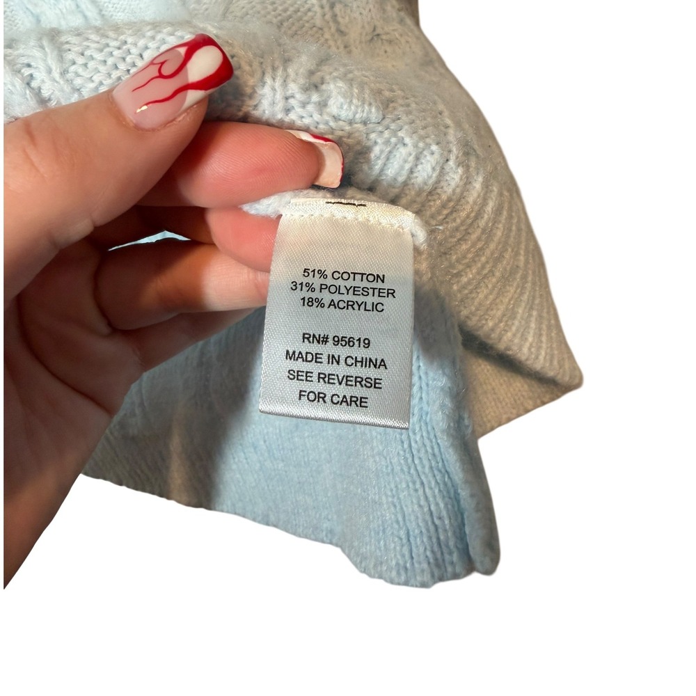 NWT Single Thread Ice Melt Blue Cable Knit Keyhole Back Sweater Large Winter - Picture 7 of 9